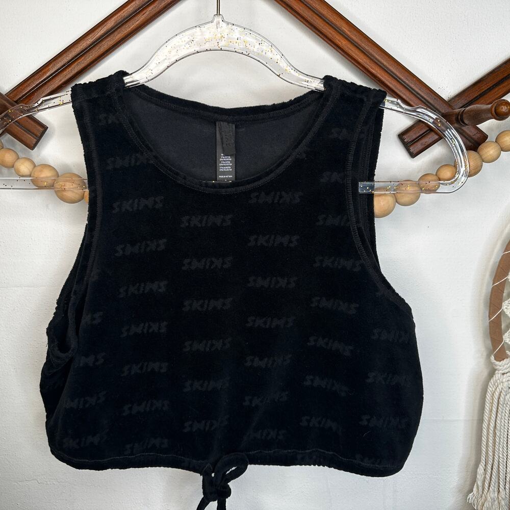Skims Black Vevet Tie Crop Top